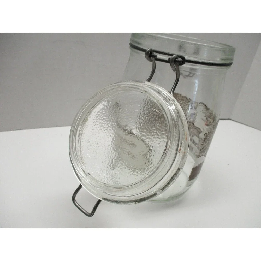 Currier and Ives Home To Thanksgiving Glass Jar Canister Hinged Lid 1 Liters